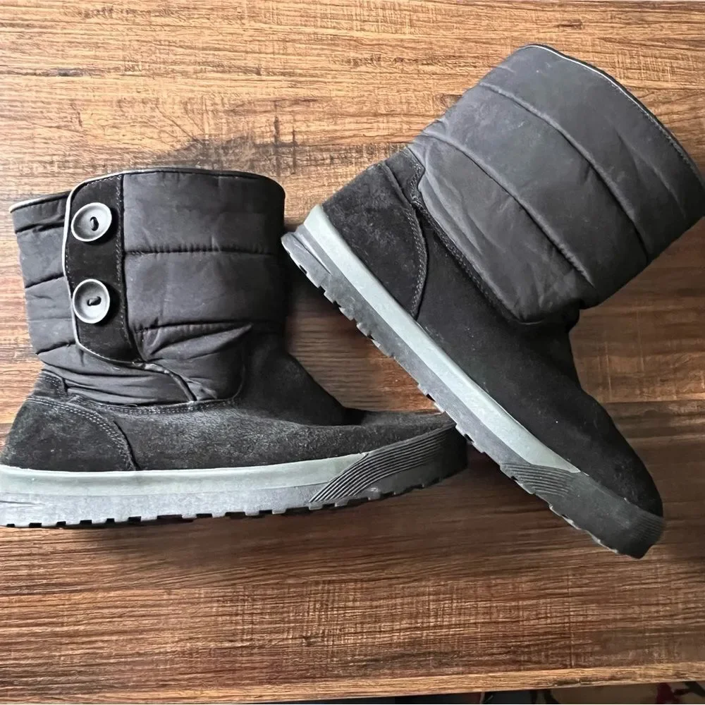 Lands' End Black Suede and Nylon Short Boots Style 394102 Size 8.5B